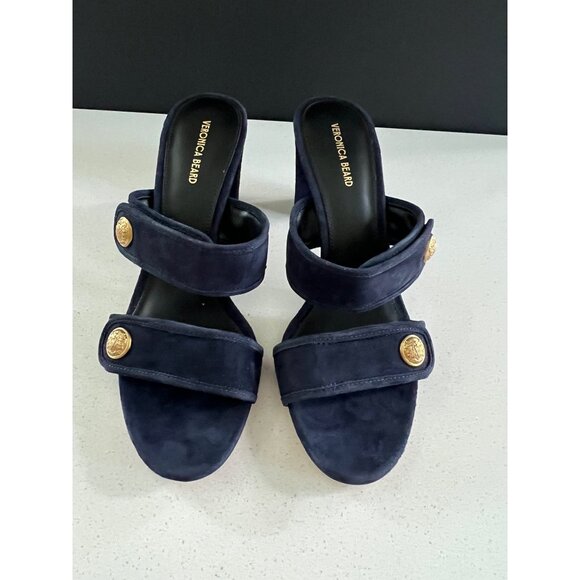 VERONICA BEARD Galea Slide eclipse navy  suede Sandal heels size 9.5 - Picture 4 of 9